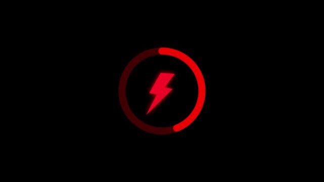 Green battery charging animation with power icon isolated on a black background.4k video animation