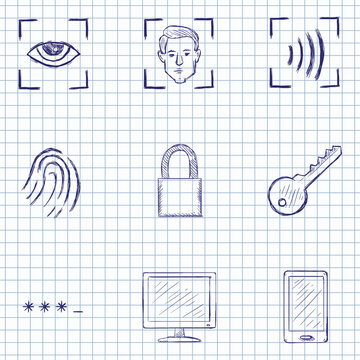 Vector Set of Hand Drawn Cyber Security Icons.