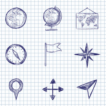 Vector Set of Sketch Geography Icons