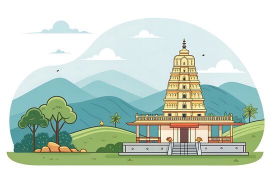 Chamundi Hill Temple, Mysuru, modern vector illustration