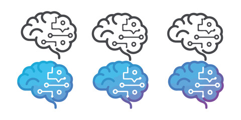 Fototapeta premium Artificial intelligence brain circuit vector icon, smart brain technology symbol, digital mind neural network.