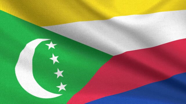 Seamless 3D video of the Comoros flag fluttering in the wind looping