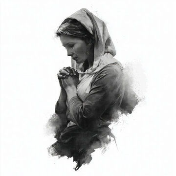 Praying Woman Portrait Sketch &ndash; AI Generative