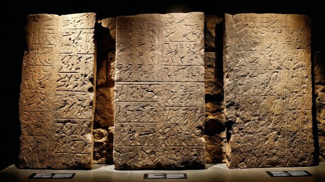Ancient Cuneiform Tablets Displayed in Museum Lighting Settings