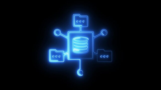 Neon data management network animation: cloud storage and server connectivity concept
