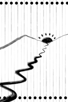 Hand drawn sketch of mountain views with sunsets and highways packaged in the form of pictures on diary paper