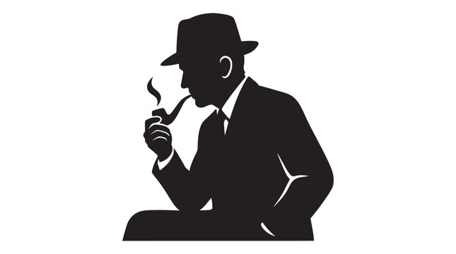 Man Smoking Pipe In Fedora Hat Black Silhouette