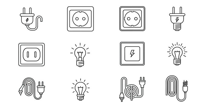 Electrical outlets and plug icons on white background energy and power concepts