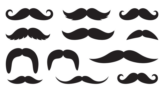 Collection Of Various Mustache Shapes In Black Silhouette