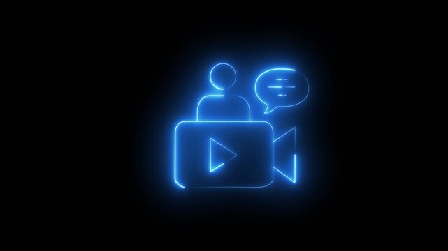 Glowing neon creator with speech bubble animation streaming social media