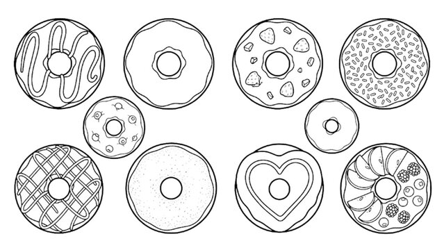 Sweet Donut Bakery Collection &ndash; Glazed, Sprinkled and Fruity Pastry Top View Vector Set