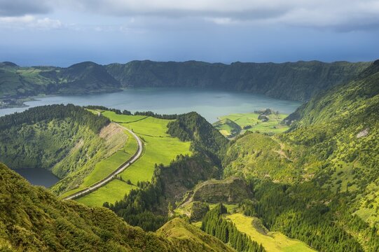 Overlook over the Sete Cidades crater, Island of Sao Miguel, Azores, Portugal