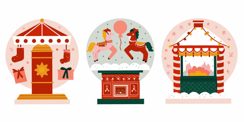Fototapeta premium Carousel Booths With Holiday Decorations Vector Illustration