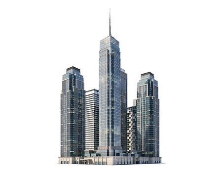 Modern glass skyscraper buildings in a isolated on png transparent background isolated on a transparent background