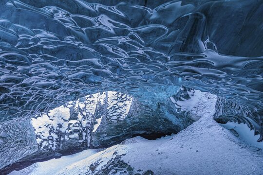 Aquamarine ice combs in Pr&ouml;ng Ice Cave, Sudurland, Iceland
