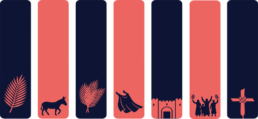 Naklejka premium Set of six vertical bookmarks with religious and cultural symbols for Easter and Lent.