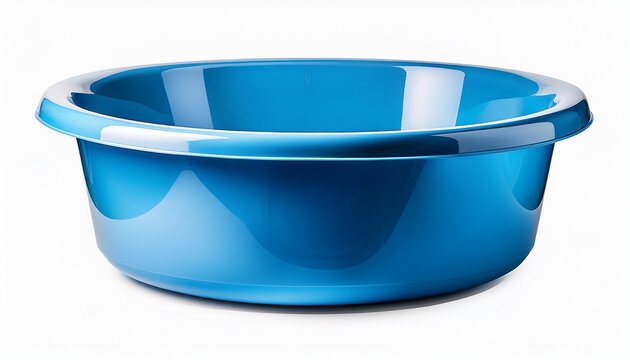 light blue plastic wash basin round household bowl isolated utility container for washing cleaning or storage