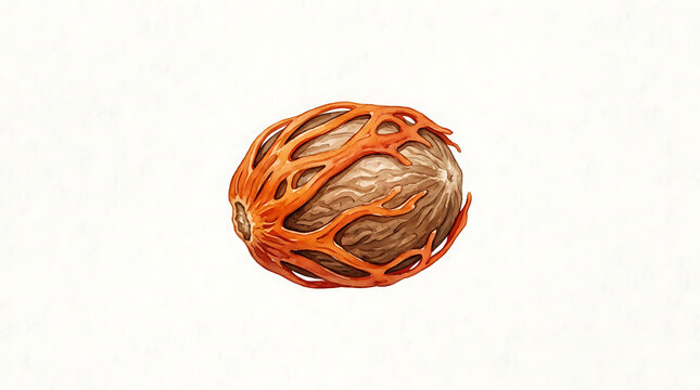 Nutmeg seed with red mace aril, botanical spice