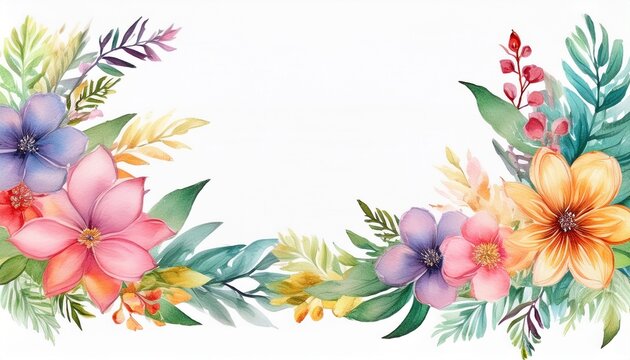 watercolor flower border frame isolated on white background file cut out