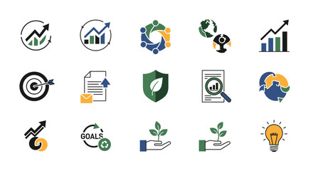Fototapeta premium Collection of business and finance icons representing growth and strategy.