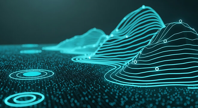 Data visualization topography map with glowing digital contour lines visualization topography technology analysis information abstract geometric hologram structure statistics connection