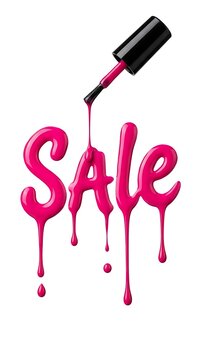 Pink nail polish drip forming the word sale, isolated on white varnish