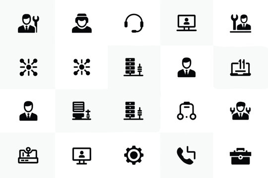 Set of 20 Black Customer Support and IT Service Vector Icons