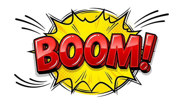 Comic book style boom explosion graphic isolated on white background