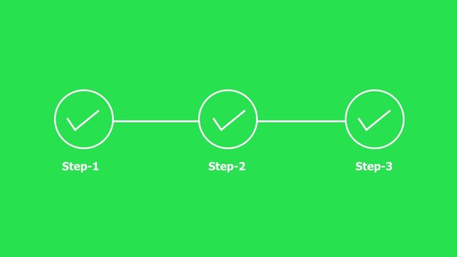 A minimalist graphic design featuring two white circles with checkmarks inside them, connected by a thin white horizontal line, labeled " Step-1" and " Step-2" below, set against a vibrant solid
