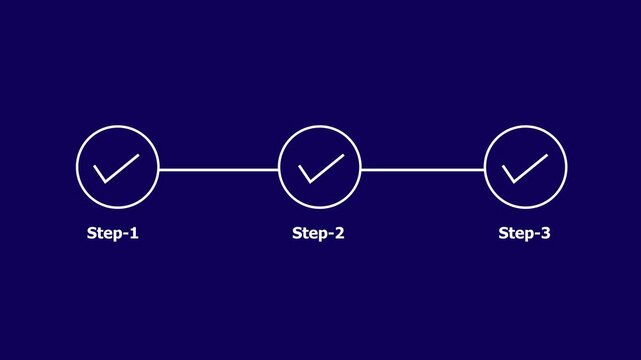 A minimalist graphic design showcasing two white circles with checkmarks, linked by a white horizontal line, with " Step-1" and " Step-2" text below, presented on a deep navy blue background