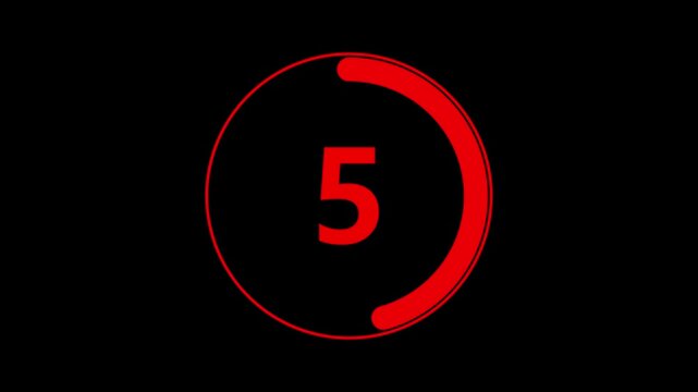 A vibrant red circular progress indicator with a thin outline and a segment of the circle filled in bright red against a completely black background, featuring the bold red numeral 7 prominently in