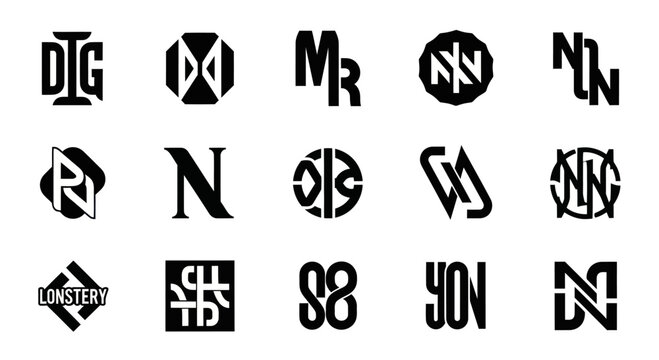 Collection of Monogram Logos, Initials, and Symbols - Black and White