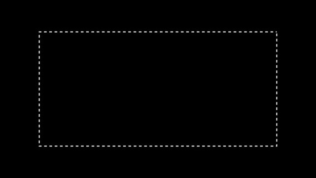 A black rectangular area enclosed by a dashed white border on a solid black background representing a selectable or defined space for content or an interface element