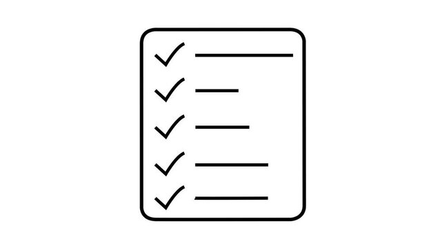 A vertical list icon with five completed tasks represented by black checkmarks and horizontal lines on a white background, symbolizing a to-do list or checklist