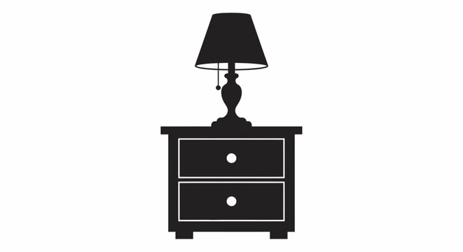 Black silhouette of a bedside table with a lamp on top