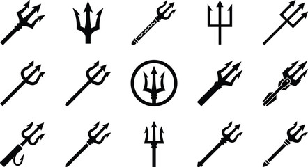 Trident vector neptune spear icon set for poseidon ocean mythology logo design isolated on white background © Md