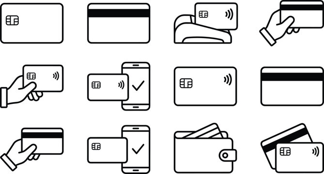 Credit card vector payment method icon set for digital finance transaction banking isolated on white background