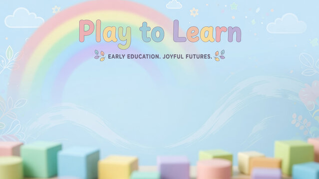 Play to learn rainbow pastel block early education joyful future childcare preschool kindergarten nursery learning toy kid rainbow background with pastel block foreground for early education