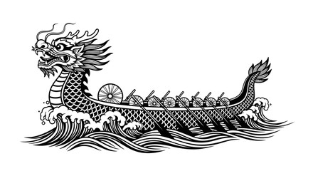 Black and White Dragon Boat Vector Illustration © Pak