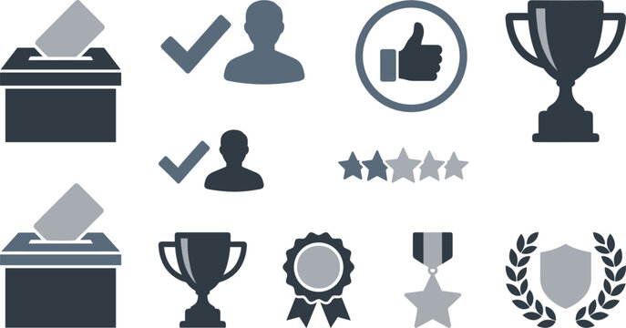 Voting ballot vector trophy award icon set for election success rating feedback isolated on white background