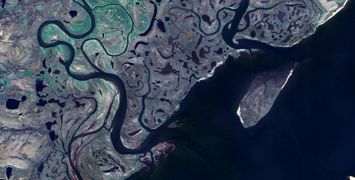 Satellite View of the Yukon River Delta in Alaska