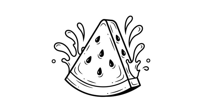 Black and White Hand Drawn Watermelon Slice with Juice Splashes