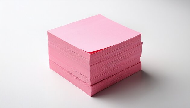 pink sticky note pads isolated on white background blank adhesive memo paper stack for office planning and school organization minimal stationery composition