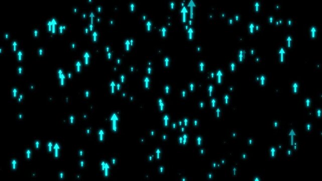 Arrows rising up technology animation isolated on black background