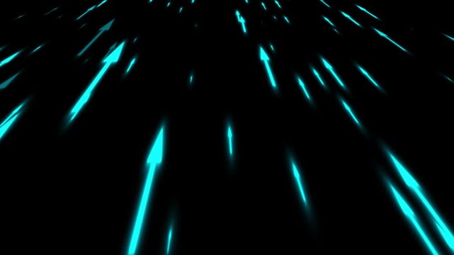 Dynamic technology rising arrows animation isolated on black background