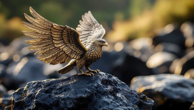 Mythical Garuda artifact talon rests on volcanic rock with dramatic lighting