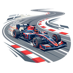 Naklejka premium Formula racing on track, speed, sport, car, competition, blue and red.