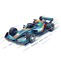 Naklejka premium Futuristic Formula 1 Race Car Speeding on Track, Vibrant Colors, Motion Blur