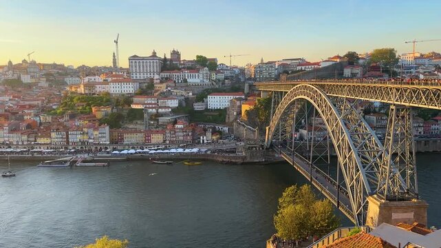 View of Douro river and Dom Luis I Bridge. Porto