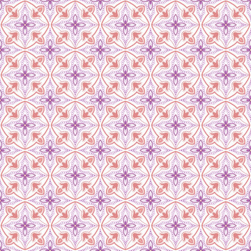 Seamless elegant floral geometric tile pattern background in pink and purple